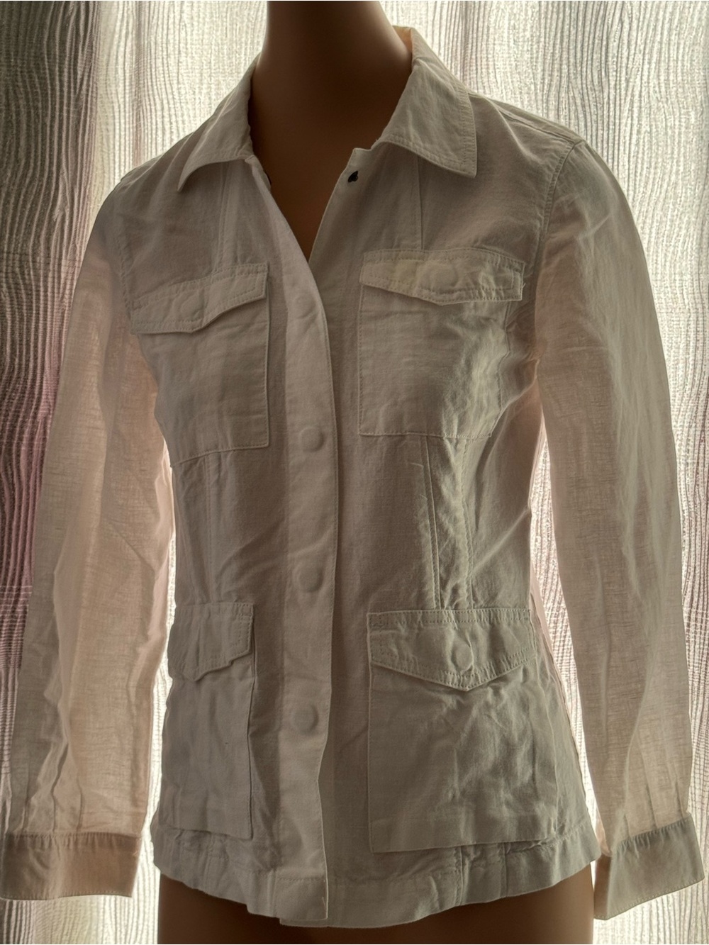BANANA REPUBLIC Petites White Linen Jacket with Flap Pockets Size XS